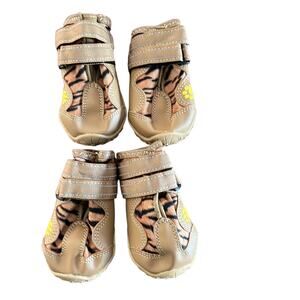 Waterproof Dog Shoes Boots Size 5 Tan & Animal Print Anti Slip Soles